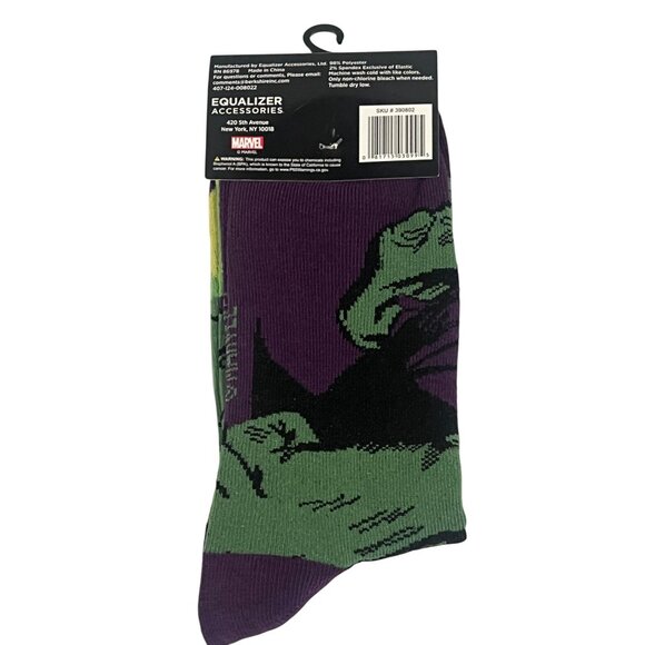 Marvel Hulk Socks Mens 9-13 Crew Superhero Graphic Green Fun Gift - Picture 2 of 5